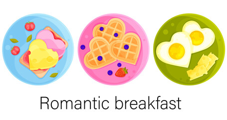 Fototapeta premium vector illustration set romantic breakfasts, valentines day, food illustration, hand drawing