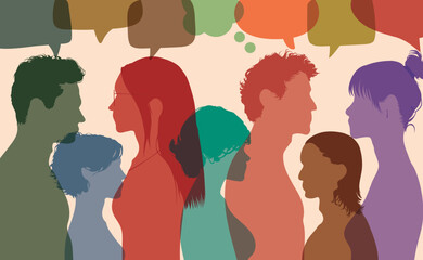 People from different ethnicities talking and communicating in a profile. Utilize social networks for communication and sharing of information. Vector Illustration. Communicate with your community.