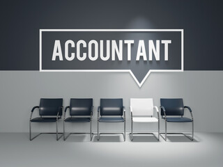 Accountant text word, we are hiring, join our team - waiting interview room, apply now	