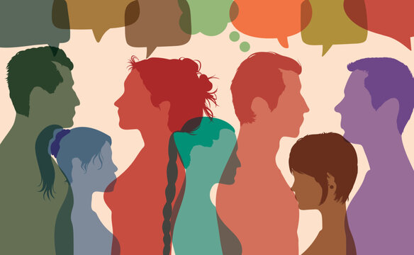 Communicating across cultures and socialising. Multiethnic people are represented by speech bubbles and dialogues. Vector Illustration. Using social networks and communicating.