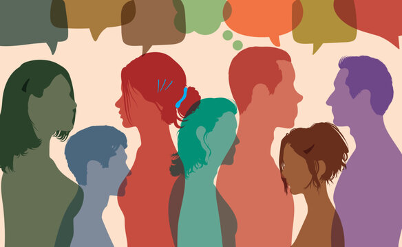 Several people are talking. Vector Illustration. People communicate with each other. An image of a crowd talking and a speech bubbles.