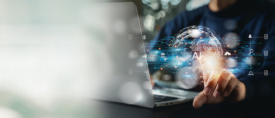 AI learning and business artificial intelligence, modern , transformation of ideas and the adoption of technology in business in the digital age, enhancing global business capabilities , Ai.