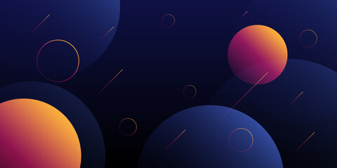 Modern Style Background, Header or Banner Design with Large Blue and Orange Overlapping Bubbles Pattern - Multi Purpose Creative Wide Scale Template for Web with Copyspace in Editable Vector Format