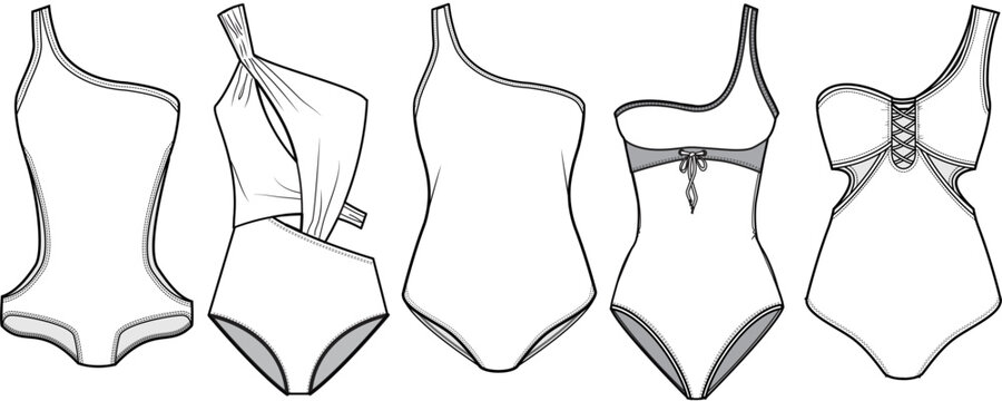 Premium Vector  Illustration of womens swimsuit front and back views  fashion flat sketch template