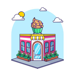 Isometric hotdog restaurant building icon, 3d icon illustration vector landmark flat design isolated