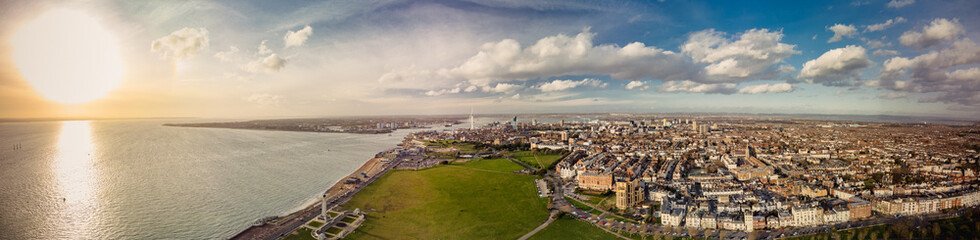 Aerial view of the town and the bay of Portsmouth, Southern England