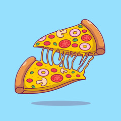 Slice of pizza melted cartoon vector icon illustration