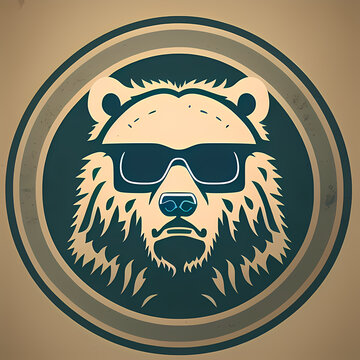 Hipster grizzly bear in glasses. Barbershop logo / icon. Generative AI