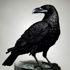 Black raven standing on a pole