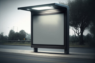 A blank billboard at a bus stop - Generative AI