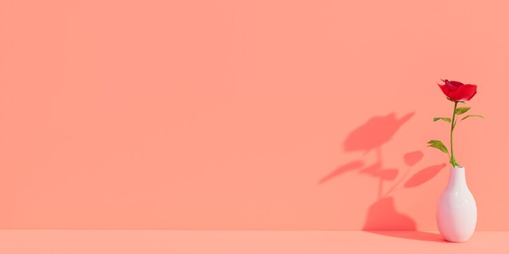 flower vas vase with light pink color. Romantic Light background with copy space. 3D rendering  for presentation and cosmetic product