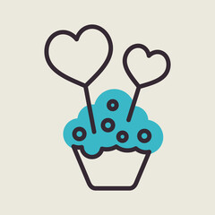 Cupcake with two hearts vector icon