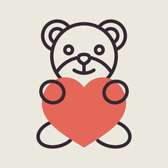 Teddy holding in the paws of big heart icon