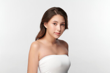 Beautiful young asian woman with clean fresh skin on white background, Face care, Facial treatment, Cosmetology, beauty and spa, Asian women portrait.