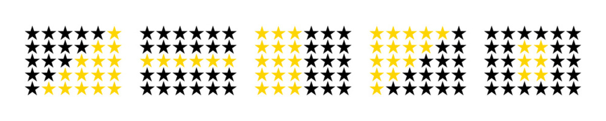 Set of black and yellow stars on white background. Golden stars. Vector 10 Eps.