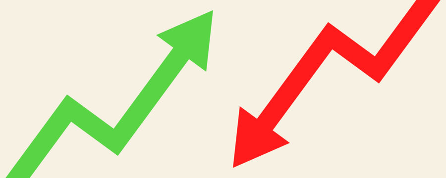 Financial arrows up and down. Green and red arrow. Increase and decrease. Vector 10 EPS.