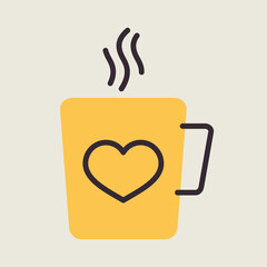 Tea cup with heart and steam vector icon