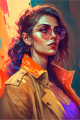 Colorful illustration of a young woman, fashion, modern