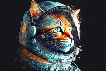 Astronaut cat, kitten illustration, poster, generative AI