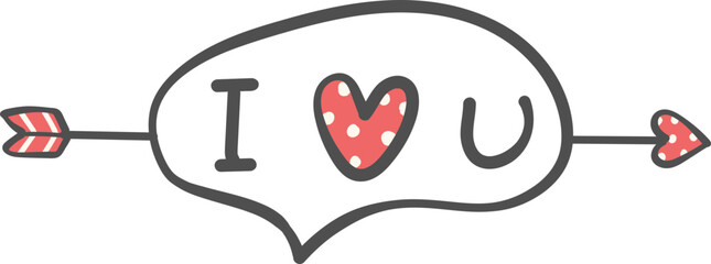 cute simple minimal I heart love you in bubble speech with arrow shooting doodle hand writing
