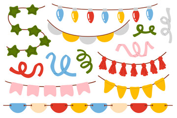 Cute vector collection of colorful flags and garlands