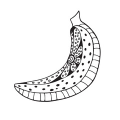 Banana, flower. Doodle banana fruit isolated on white background. Abstract image of a fruit. Vector illustration