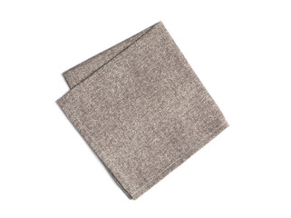 Grey fabric napkin on white background, top view