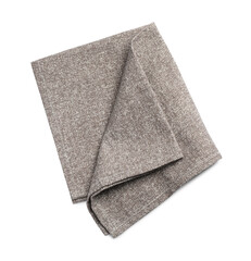 Grey fabric napkin on white background, top view