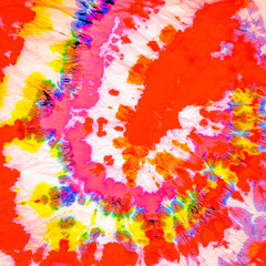 Fototapeta na wymiar Vivid Shibori Process. Tie Dye Swirl. Rainbow