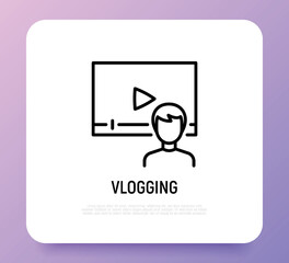 Vlogging thin line icon. Video vlog, streaming, self selling. Social media. Vector illustration.