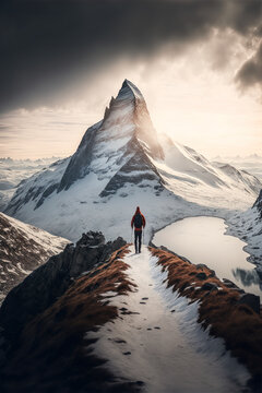 Matterhorn vor den Augen, Matterhorngipfel, Bergsteiger schaut auf sein Ziel, Bergsteiger will ans Ziel, Schweizer Berge, Berglandschaft, Gipfel erklimmen