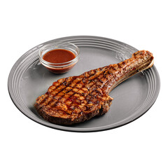 Plate of grilled beef steak bone