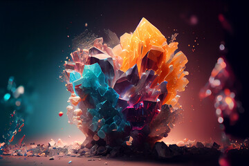 Abstract explosion of pure crystals. Created with Generative AI technology