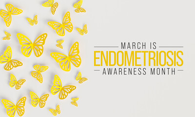 Endometriosis awareness month is observed every year in March, is a painful condition where endometrial tissue grows outside the uterus. 3D Rendering