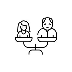 Equality between old and young color line icon. Multinational company.