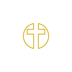 Christian Cross line circle icon logo isolated on white background