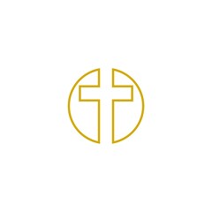 Fototapeta premium Christian Cross line circle icon logo isolated on white background