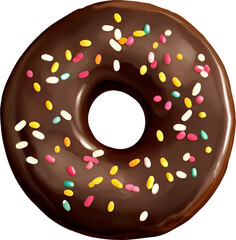 Chocolate Donut or Doughnut with Sprinkles Detailed Hand Drawn Illustration Vector Isolated