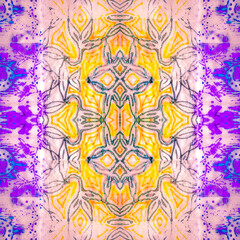 Multicolor Geometric Batik Pattern. Ikat Seamless