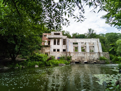 old building near the river in Buky Canyon, Cherkasy region, Ukraine