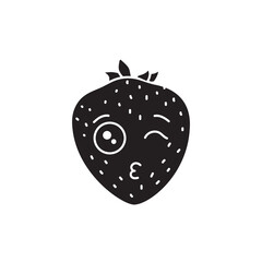 Strawberry kiss color line icon. Mascot of emotions