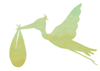 Stork delivers a baby. Digital watercolor illustration.