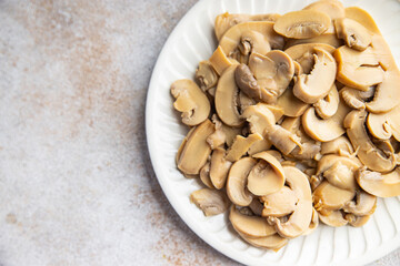 champignon slices mushrooms meal food snack on the table copy space food background rustic top view