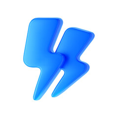 3d blue thunderbolt, double lightning icons isolated on white background. Render of lightning hit, electric strikes, flash of thunderbolt. 3d cartoon simple vector illustration