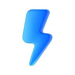 3d blue thunderbolt, lightning icon isolated on white background. Render of lightning hit, electric strike, flash of thunderbolt. 3d cartoon simple vector illustration