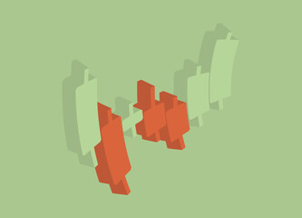 Japanese candlesticks, popular technical analysis tool used in stock, forex and crypto markets. Curved volumetric design emphasizes dynamic nature of the markets and importance of visualizing trends