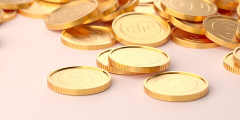 Heap of golden dollar currency coins. Business concept