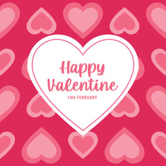 Happy Valentine's Day set of simple cards, banners or backgrounds with heart frame and pattern in modern flat style for decor, greetings, packaging, print, web, promo, sale, pattern