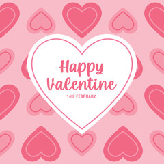 Happy Valentine's Day set of simple cards, banners or backgrounds with heart frame and pattern in modern flat style for decor, greetings, packaging, print, web, promo, sale, pattern