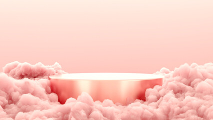 Product podium with fluffy clouds. Pedestal mock up